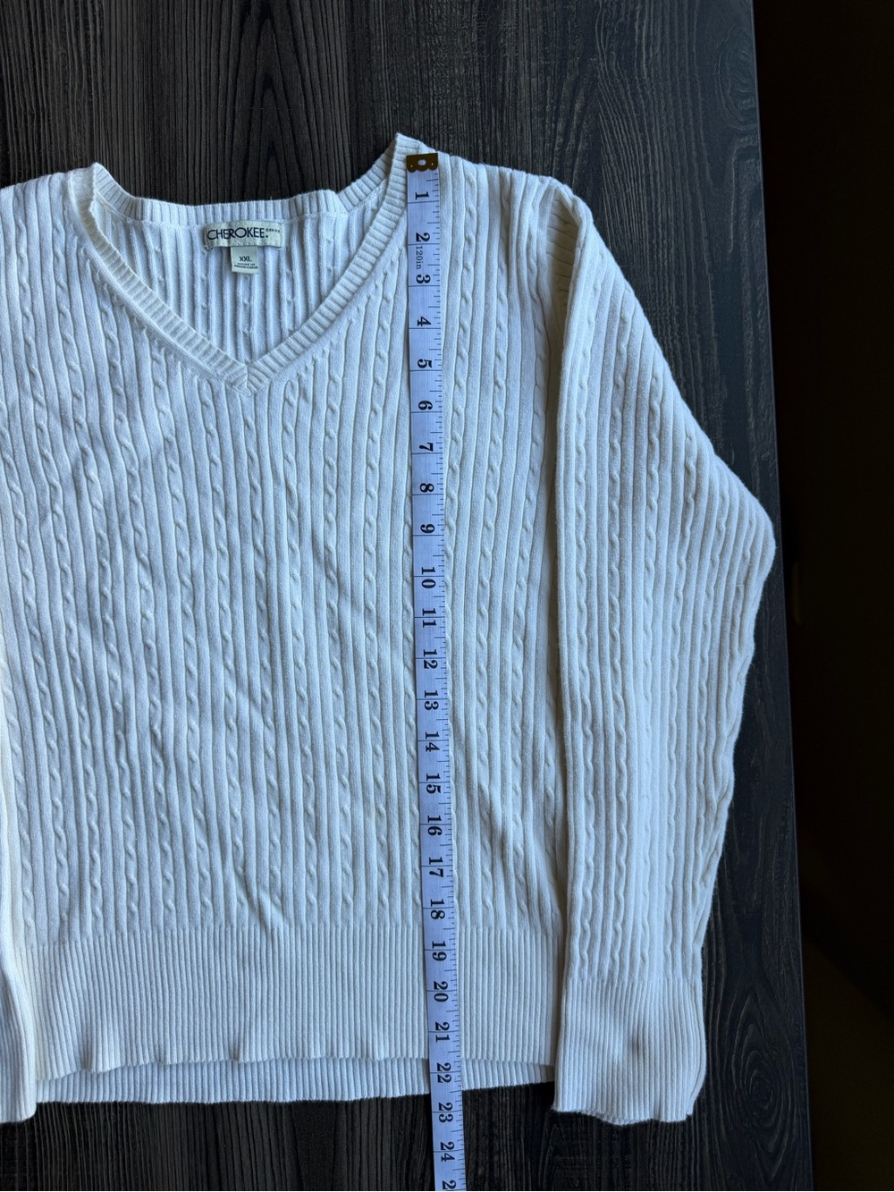 Cherokee Women’s Cream Cable Knit V-Neck Sweater